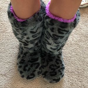 Cheetah print boot slippers